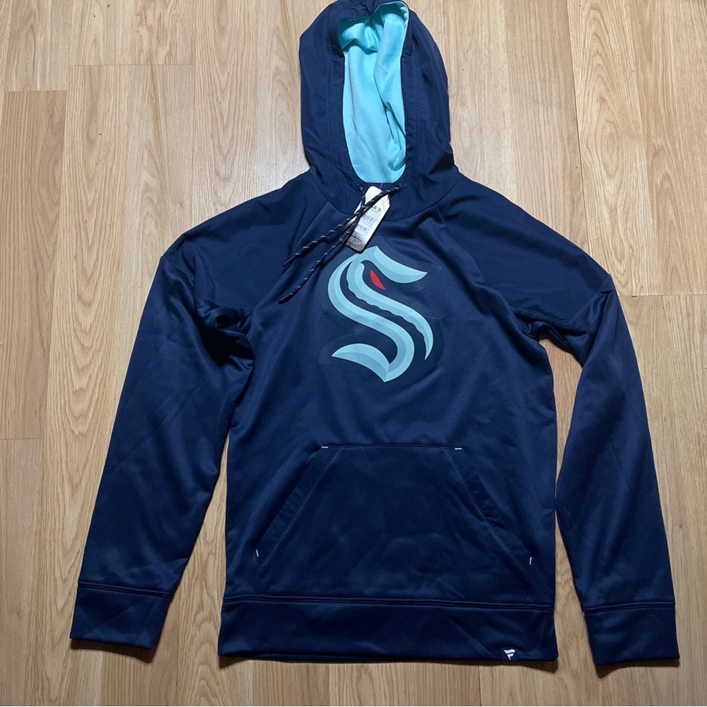 Fanatics Seattle Kraken NHL Blue Logo Long Sleeve Hoodie Sweatshirt Size S NWT